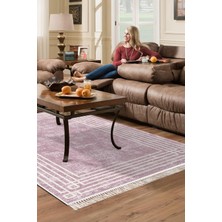 Dekoreko Dijital Salon Halısı Trend Keçe Kaymaz Taban Saçaklı Modern Shelbi Pudra