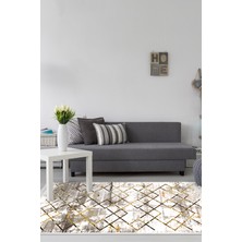 Dekoreko Dijital Salon Halısı Trend Keçe Kaymaz Taban Saçaklı Modern Brooklyn Gold