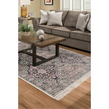 Dekoreko Dijital Salon Halısı Trend Keçe Kaymaz Taban Saçaklı Modern Osana Pudra