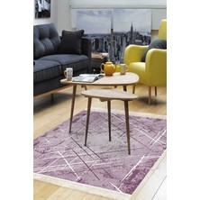 Dekoreko Dijital Salon Halısı Star Pamuk Kaymaz Taban Saçaklı Modern Allissa Mor