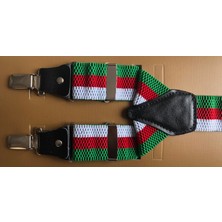 Kemer Sepeti Kırmızı Beyaz Yeşil Çizgili Pantolon Askısı 3 Klipsli