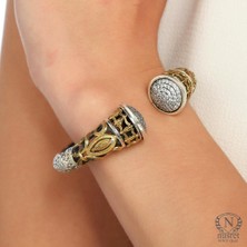 925 Ayar Gümüş ve Bronz Taşlı Antik Bizans Bilezik