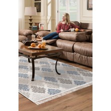 Dekoreko Dijital Salon Halısı Star Pamuk Kaymaz Taban Saçaklı Modern Kye Bej