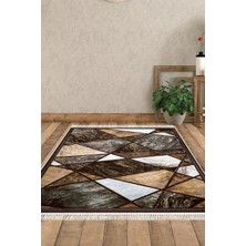 Dekoreko Dijital Salon Halısı Trend Keçe Kaymaz Taban Saçaklı Modern Janice Gri Kahve