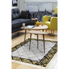 Dekoreko Dijital Salon Halısı Trend Keçe Kaymaz Taban Saçaklı Modern Doreen Sarı