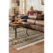 Dekoreko Dijital Salon Halısı Star Pamuk Kaymaz Taban Saçaklı Iskandinav Ysabel Kahve