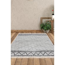 Dekoreko Dijital Salon Halısı Star Pamuk Kaymaz Taban Saçaklı Iskandinav Farah Gri