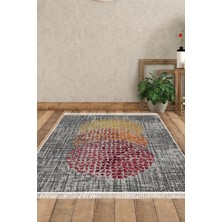 Dekoreko Dijital Salon Halısı Yıldız Deri Kaymaz Taban Saçaklı Modern Saeran Krem Oranj Kırmızı