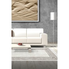 Dekoreko Dijital Salon Halısı Yıldız Deri Kaymaz Taban Saçaklı Modern Shelbi Bej