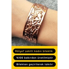 Fildişi Aksesuar Bakır Renk Rölyef Desen Şekilli Kadın Bileklik El Yapımı Ayarlanabilir Bakır Bileklik