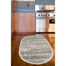 Dekoreko Dijital Mutfak Halısı Trend Keçe Kaymaz Taban Saçaklı Oval Iskandinav Ysabel Gri