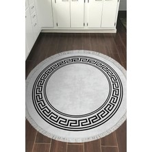 Dekoreko Dijital Mutfak Halısı Trend Keçe Kaymaz Taban Saçaklı Yuvarlak Modern Cassietta Antrasit