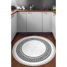 Dekoreko Dijital Mutfak Halısı Yıldız Deri Kaymaz Taban Saçaklı Yuvarlak Modern Cassietta Antrasit