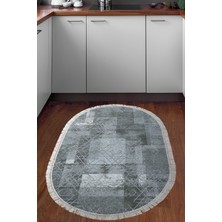 Dekoreko Dijital Mutfak Halısı Yıldız Deri Kaymaz Taban Saçaklı Oval Iskandinav Page Mavi