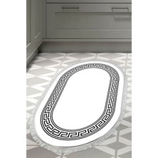 Dekoreko Dijital Mutfak Halısı Yıldız Deri Kaymaz Taban Saçaklı Oval Modern Cassietta Antrasit