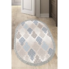 Dekoreko Dijital Mutfak Halısı Star Pamuk Kaymaz Taban Saçaklı Oval Modern Kye Bej