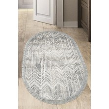 Dekoreko Dijital Mutfak Halısı Trend Keçe Kaymaz Taban Saçaklı Oval Iskandinav Mel Gri