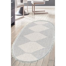 Dekoreko Dijital Mutfak Halısı Trend Keçe Kaymaz Taban Saçaklı Oval Iskandinav Kay Lacivert