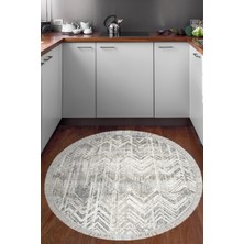 Dekoreko Dijital Mutfak Halısı Yıldız Deri Kaymaz Taban Saçaklı Yuvarlak Iskandinav Mel Gri