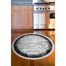 Dekoreko Dijital Mutfak Halısı Star Pamuk Kaymaz Taban Saçaklı Yuvarlak Modern Evelina  Siyah