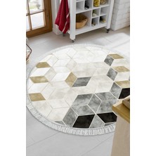 Dekoreko Dijital Mutfak Halısı Yıldız Deri Kaymaz Taban Saçaklı Yuvarlak Iskandinav Stephania Krem