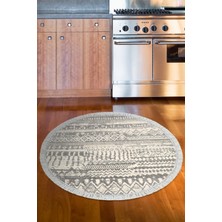 Dekoreko Dijital Mutfak Halısı Trend Keçe Kaymaz Taban Saçaklı Yuvarlak Iskandinav Ysabel Gri