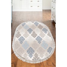 Dekoreko Dijital Mutfak Halısı Trend Keçe Kaymaz Taban Saçaklı Oval Modern Kye Bej