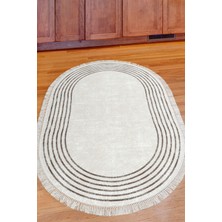 Dekoreko Dijital Mutfak Halısı Yıldız Deri Kaymaz Taban Saçaklı Oval Modern Shelbi Bej