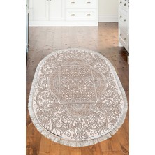 Dekoreko Dijital Mutfak Halısı Yıldız Deri Kaymaz Taban Saçaklı Oval Modern Katrina  Kahve