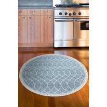 Dekoreko Dijital Mutfak Halısı Yıldız Deri Kaymaz Taban Saçaklı Yuvarlak Iskandinav Celestine Lacivert