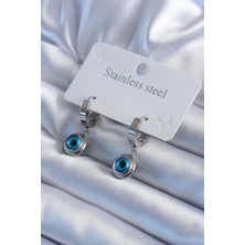 Clariss 316L Çelik Gümüş Renk Nazar Boncuk Model Kadın Küpe