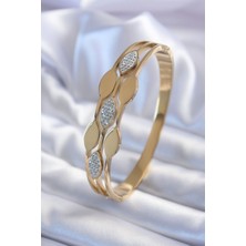 Clariss 316L Çelik Gold Renk Arpa Model Zirkon Taş Detay Kadın Kelepçe