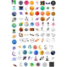 650 Adet Uzay Temalı Sticker Seti - Gezegen, Astronot, Yıldız, Meteor, Uzaylı Çıkartmalar