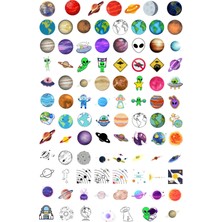 650 Adet Uzay Temalı Sticker Seti - Gezegen, Astronot, Yıldız, Meteor, Uzaylı Çıkartmalar