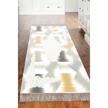 Dekoreko Dijital Mutfak Halısı Yıldız Deri Kaymaz Taban Saçaklı Modern Cleo Krem