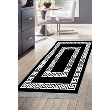 Dekoreko Dijital Mutfak Halısı Star Pamuk Kaymaz Taban Saçaklı Modern Starr Siyah