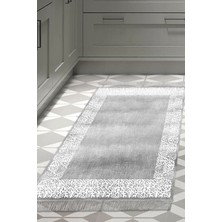 Dekoreko Dijital Mutfak Halısı Star Pamuk Kaymaz Taban Saçaklı Modern Sequoia Gri