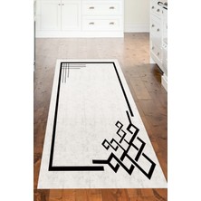 Dekoreko Dijital Mutfak Halısı Trend Keçe Kaymaz Taban Modern Agnese Gri Siyah