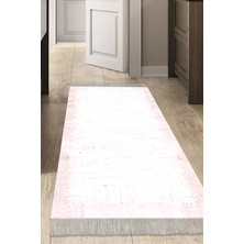 Dekoreko Dijital Mutfak Halısı Star Pamuk Kaymaz Taban Saçaklı Modern Evelina  Pudra