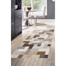 Dekoreko Dijital Mutfak Halısı Yıldız Deri Kaymaz Taban Modern Andrina Kahve