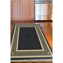 Dekoreko Dijital Mutfak Halısı Trend Keçe Kaymaz Taban Saçaklı Modern Hunter Siyah