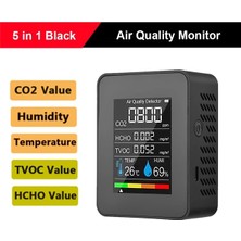 5 In 1 Siyah C Pm2.5 PM10 Hcho Tvoc Co Co2 Ölçer Dijital Sıcaklık Nem Test Cihazı LCD Karbon Dioksit Dedektörü Hava Kalitesi Monitörü (Yurt Dışından)