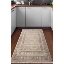 Dekoreko Dijital Mutfak Halısı Star Pamuk Kaymaz Taban Saçaklı Modern Dorothea  Kahve