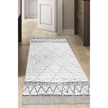 Dekoreko Dijital Mutfak Halısı Yıldız Deri Kaymaz Taban Saçaklı Iskandinav Farah Gri