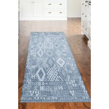 Dekoreko Dijital Mutfak Halısı Star Pamuk Kaymaz Taban Iskandinav Lorene Lacivert