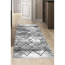 Dekoreko Dijital Mutfak Halısı Star Pamuk Kaymaz Taban Modern Zanna Siyah