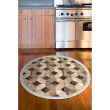 Dekoreko Dijital Mutfak Halısı Star Pamuk Kaymaz Taban Saçaklı Yuvarlak Modern Tanya Kahve