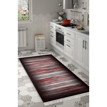 Dekoreko Dijital Mutfak Halısı Yıldız Deri Kaymaz Taban Saçaklı Modern Sharona Siyah Bordo