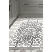 Dekoreko Dijital Mutfak Halısı Star Pamuk Kaymaz Taban Saçaklı Modern Cherry Gri