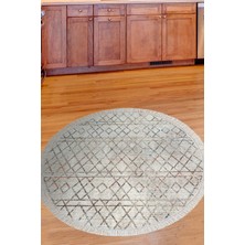 Dekoreko Dijital Mutfak Halısı Star Pamuk Kaymaz Taban Saçaklı Yuvarlak Iskandinav Nydia Bej